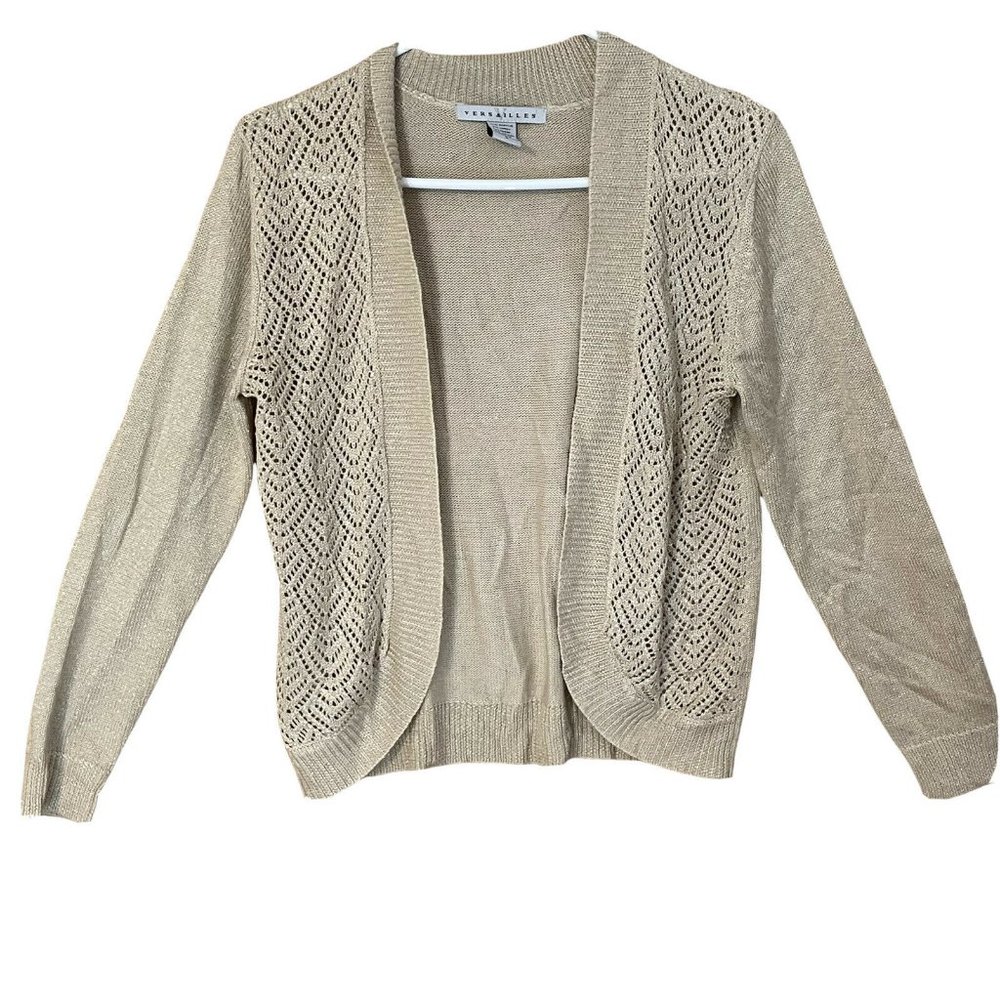 Versailles gold metallic Tan cardigan Sweater
